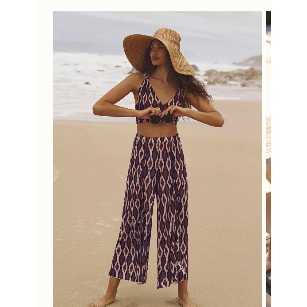 Anthropologie Purple and White Printed Two-Piece Skirt Set